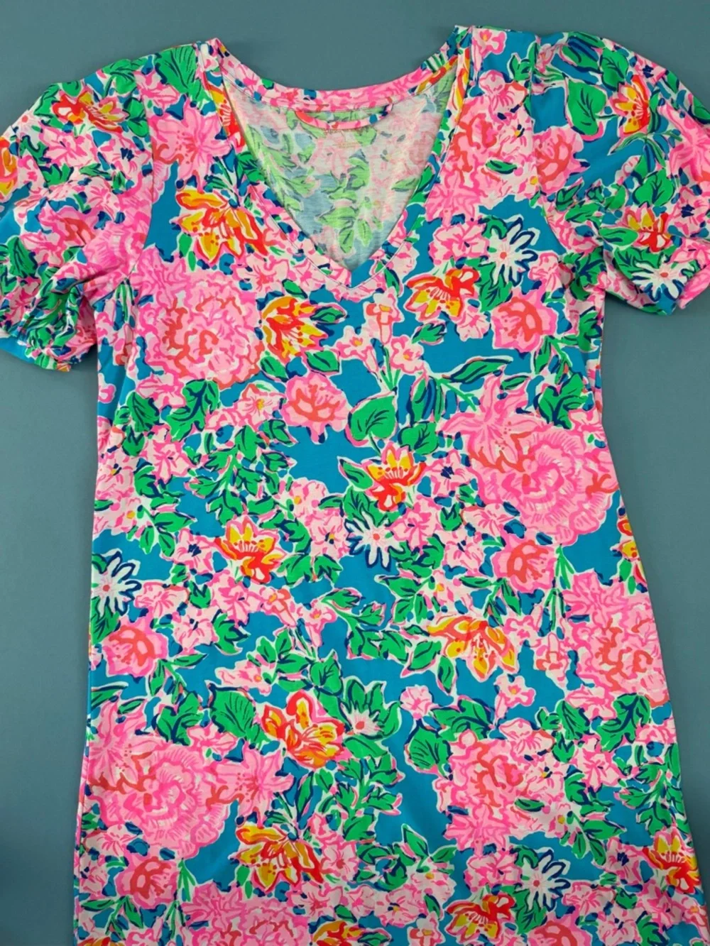 Lilly Pulitzer Isolde Rose To The Occasion Floral Puff Sleeve Knee Length Dress - Picture 4 of 6